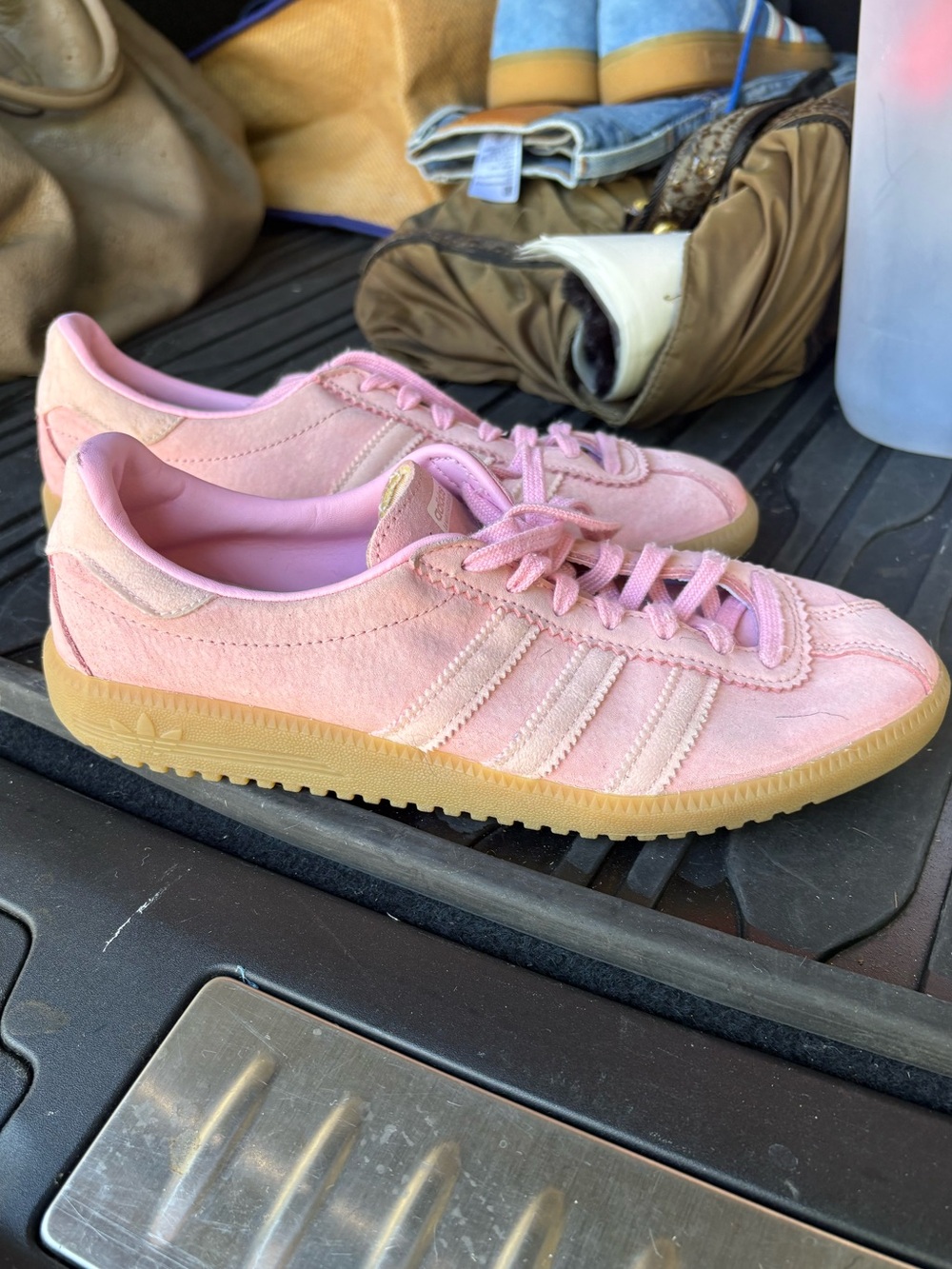 adidas Pink Suede Low-Top Sneakers with Three Stripes
